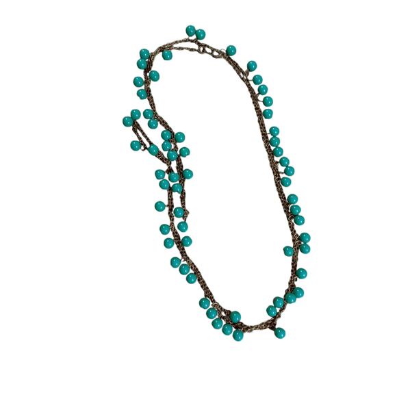 Turquoise Beaded Necklace Southwest Western Jewelry Gold Tone 24" Chain Vintage - Picture 8 of 16